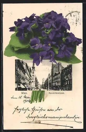 AK Wien, In der Mariahilferstrasse, Blumenstrauss mit Veilchen