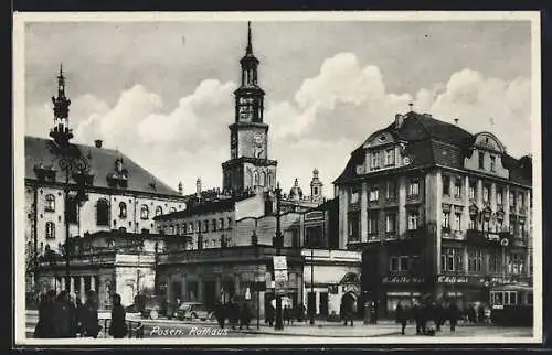 AK Posen-Poznan, Strassenbahn am Rathaus