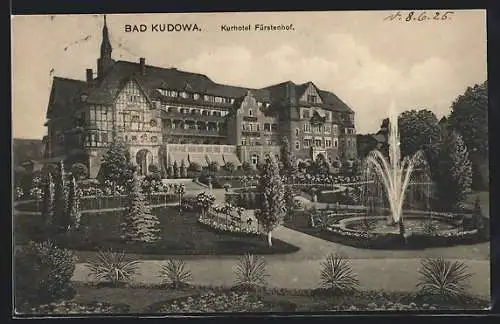 AK Bad Kudowa, Kurhotel Fürstenhof und Gartenpartie