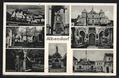 AK Albendorf, Gesamtansicht, Calvarienberg, Wallfahrtskirche, Schloss Rathen