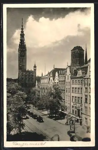 AK Danzig / Gdansk, Ortsansicht mit Kirche und Rathsapotheke