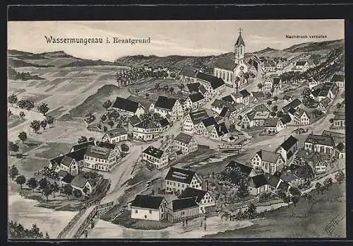 Künstler-AK sign. Hans Pernat: Wassermungenau i. Rezatgrund, Gesamtansicht mit der Kirche