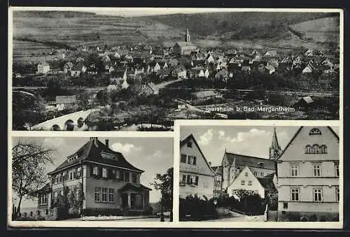 AK Igersheim b. Bad-Mergentheim, Strassenpartie mit Bäckerei Karl Leifer, Neues Schulhaus, Teilansicht