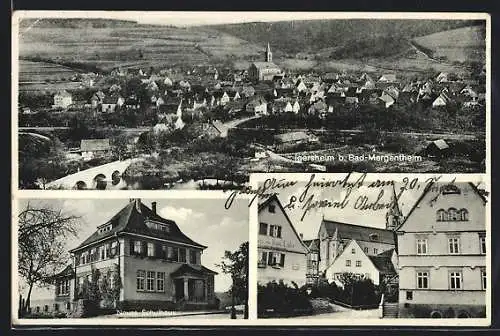 AK Igersheim b. Bad-Mergentheim, Strassenpartie mit Geschäft von Karl Lafer, Neues Schulhaus, Teilansicht