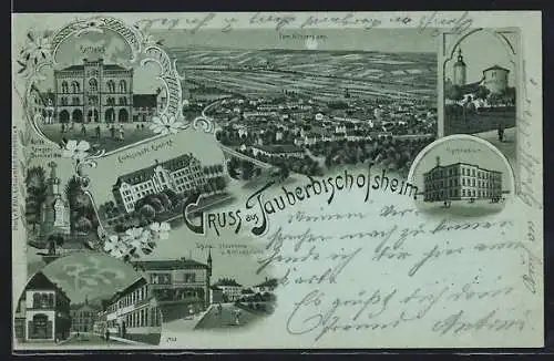 Mondschein-Lithographie Tauberbischofsheim, Erzbischöfliches Konvikt, Rathaus, Gymnasium