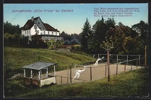 AK Bielefeld, Hotel Stiller Friede mit Tennisplatz