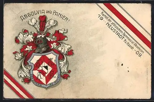 Künstler-AK Neustadt a. d. Haardt, Kartell der pfälzischen Gymnasial-Absolvien 1909, Ritterhelm mit Wappen