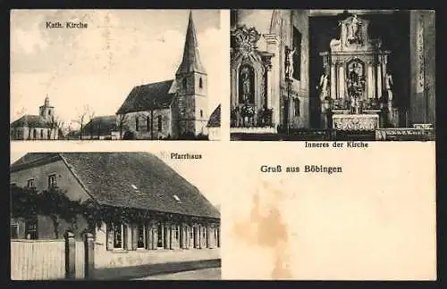 AK Böbingen / Pfalz, Katholische Kirche mit Innerem, Pfarrhaus