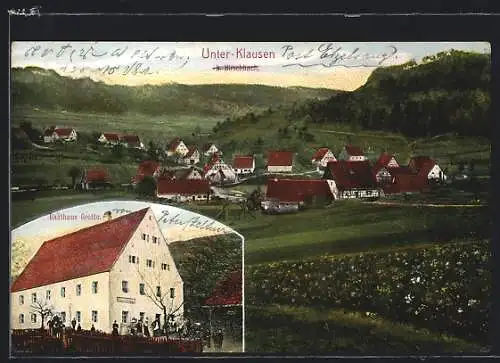 AK Unter-Klausen /Hirschbach, Gasthaus Grotte, Gesamtansicht mit Umgebung