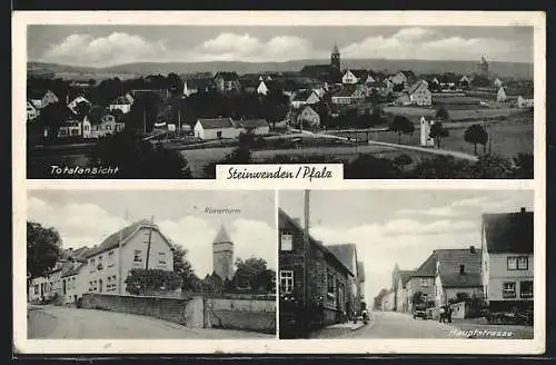 AK Steinwenden /Pfalz, Hauptstrasse, Strassenpartie mit Römerturm, Totalansicht