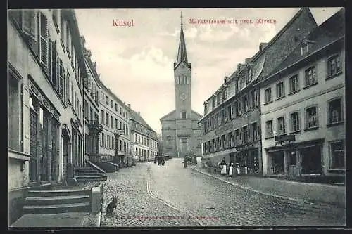 AK Kusel, Marktstrasse mit prot. Kirche