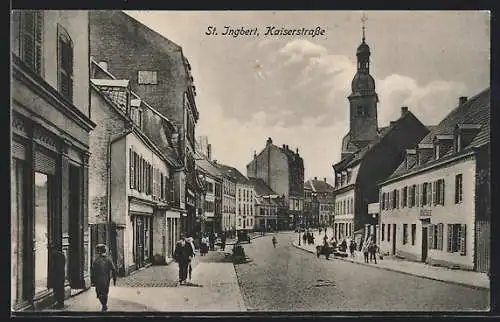 AK St. Ingbert, Partie in der Kaiserstrasse, mit Turm