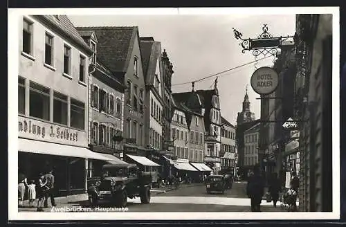 AK Zweibrücken, Hauptstrasse mit Hotel Adler