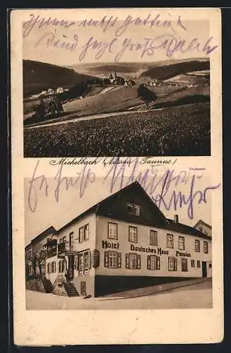 AK Michelbach /Nassau, Hotel Deutsches Haus, Ortsansicht aus der Ferne