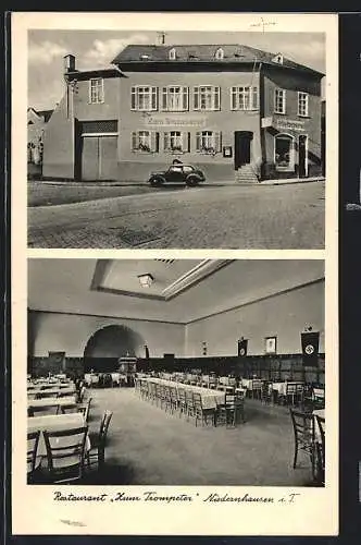 AK Niedernhausen i. T., Restaurant zum Trompeter G. Schreiner, mit Saal, n