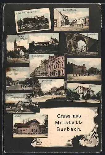 AK Malstatt-Burbach, Ludwigsstrasse, Bahnhof, Helmuthstrasse