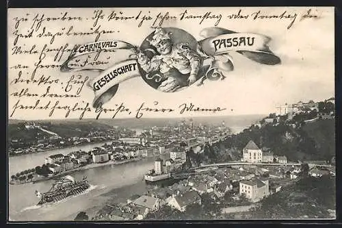 AK Passau, Carnevals-Gesellschaft, Teilansicht, Narr