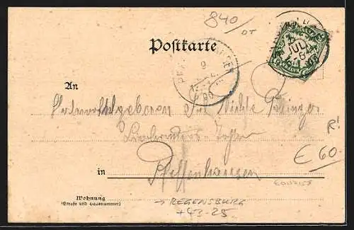 AK Regensburg, Silberne Jubelfeier des Gesangvereins Sängerkranz a. V. in Steinweg 1900, Dreifaltigkeits-Kirche