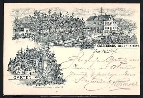 Lithographie Neuenhain / Taunus, Gasthaus Batzenhaus, Garten