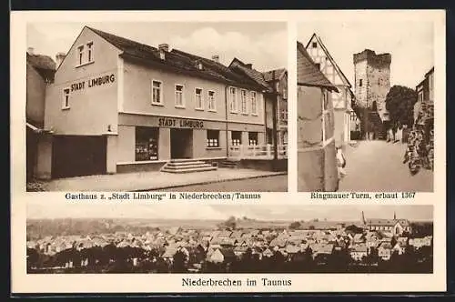 AK Niederbrechen im Taunus, Gasthaus zur Stadt Limburg, Ringmauer Turm, Teilansicht