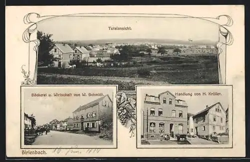 AK Birlenbach / Lahn, Handlung von H. Kröller, Bäckerei & Wirtschaft von W. Schmidt, Totalansicht