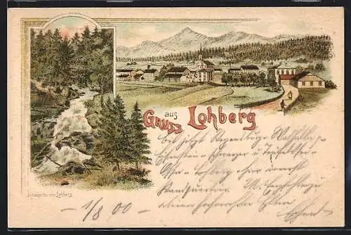 Lithographie Lohberg, Kaskaden von Lohberg, Ortsansicht