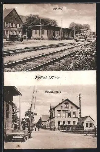 AK Hassloch /Pfalz, Bahnhof und Bahnübergang