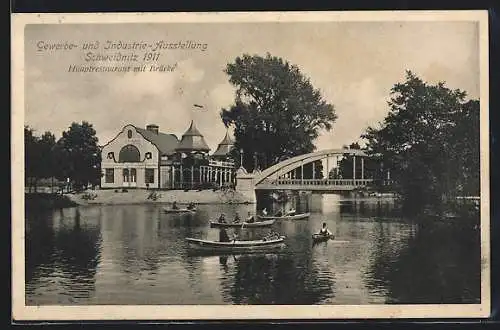 AK Schweidnitz, Gewerbe- und Industrie-Ausstellung 1911, Hauptrestaurant mit Brücke