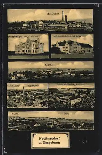AK Ansfelden, Nettingsdorf, Bahnhof, Papierfabrik, Landesackerbauschule