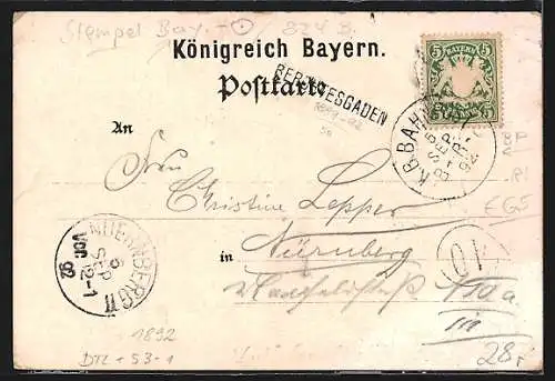 Vorläufer-Lithographie Königsee / Berchtesgaden, 1892, Königseedorf und Bootspartie