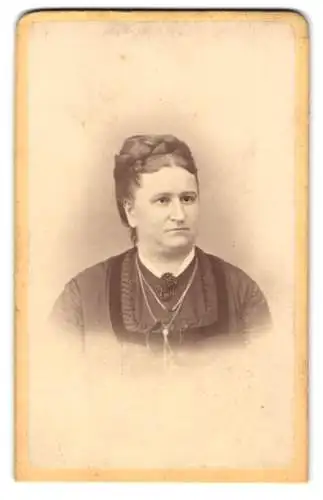 Fotografie Julius Schlegel, Zittau, Ludwigstr. 507, Bürgerliche Dame mit aufwendig hochgestecktem Haar u. grosser Brosche