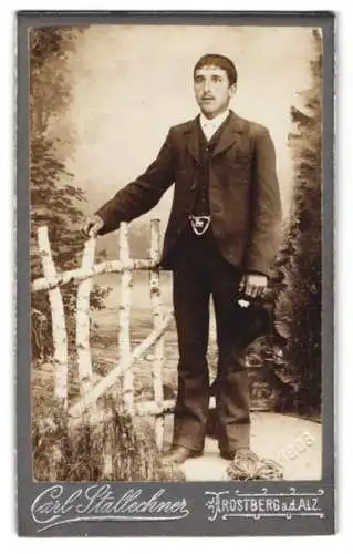 Fotografie Carl Stallechner, Trostberg a. d. Alz, Bürgerlicher Knabe im Anzug mit Pferdeanhänger an der Taschenuhr