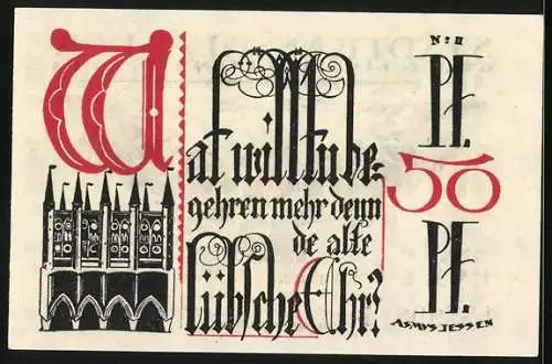 Notgeld Lübeck 1921, 1 /2 Mark, Heraldischer Adler, Buchstabe W