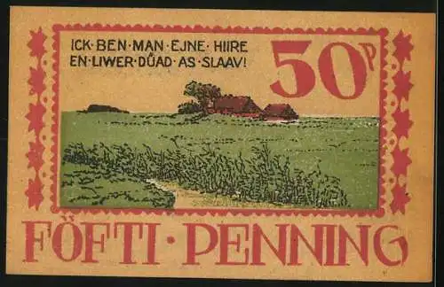 Notgeld Langenhorn / Schleswig, 50 Pfennig, Einzelner Hof auf weitem Feld