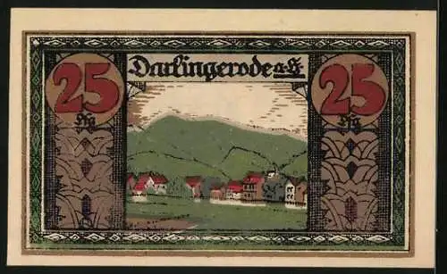 Notgeld Darlingerode am Harz 1921, 25 Pfennig, Teilansicht gegen die Berge
