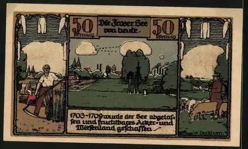 Notgeld Frose in Anhalt 1921, 50 Pfennig, Bilderrätsel Teil 5, Ackerland wo sich der Froser See befunden hat