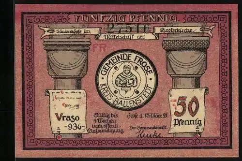 Notgeld Frose in Anhalt 1921, 50 Pfennig, Szenen an der Klosterkirche