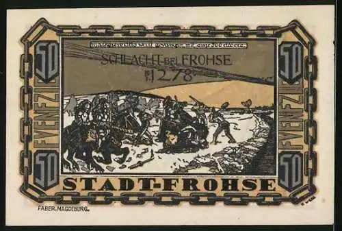 Notgeld Frohse 1921, 50 Pfennig, Die Schlacht 1278