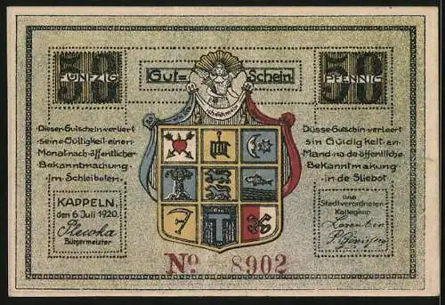 Notgeld Kappeln / Schlei 1920, 50 Pfennig, Fischer bei der Arbeit