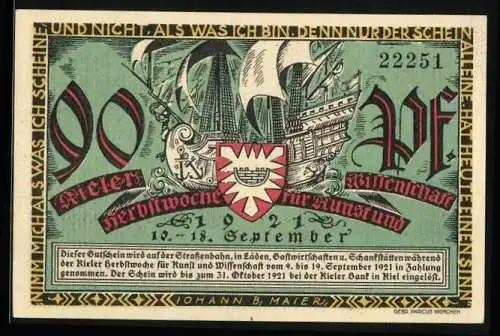 Notgeld Kiel 1921, 90 Pfennig, Kieler Herbstwoche für Kunst und Wissenschaft, Kieler Sprotten