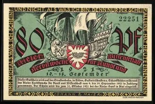 Notgeld Kiel 1921, 80 Pfennig, Kieler Herbstwoche für Kunst und Wissenschaft, Der Kieler Umschlag