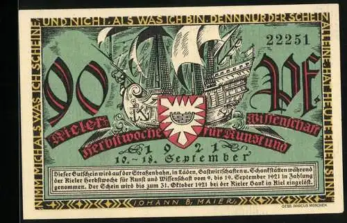 Notgeld Kiel 1921, 90 Pfennig, Kieler Herbstwoche für Kunst und Wissenschaft, Der Schiffbau