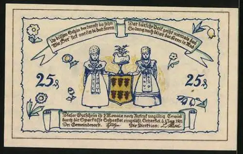 Notgeld Scheessel 1921, 25 Pfennig, Wegpartie mit Blick auf die Kirche