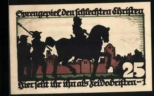 Notgeld Vechta 1922, 25 Pfennig, Die alte Festung, Sprengepiel auf dem Pferd