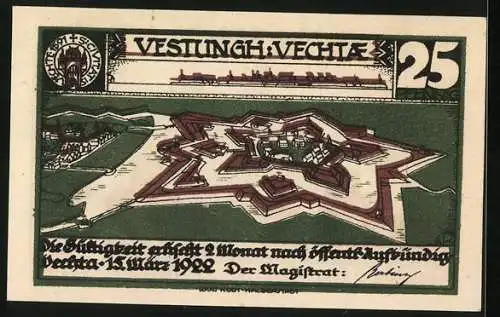 Notgeld Vechta 1922, 25 Pfennig, Die alte Festung, Sprengepiel auf dem Pferd