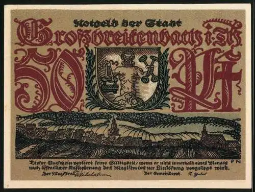 Notgeld Grossbreitenbach i. H., 50 Pfennig, Violinenbauer, Schreiber, Spielzeughersteller, Familie zu Weihnachten
