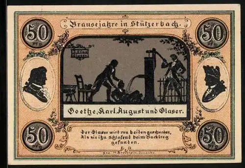 Notgeld Stützerbach 1921, 50 Pfennig, Goethe, Karl August und Glaser