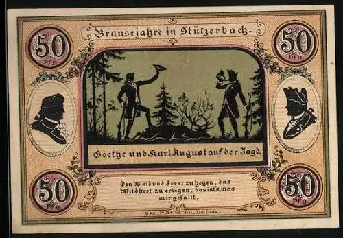Notgeld Stützerbach 1921, 50 Pfennig, Goethe und Karl August auf der Jagd