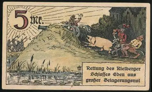 Notgeld Rietberg i. W. 1921, 5 Mark, Rettung des Schlosses aus Belagerungsnot