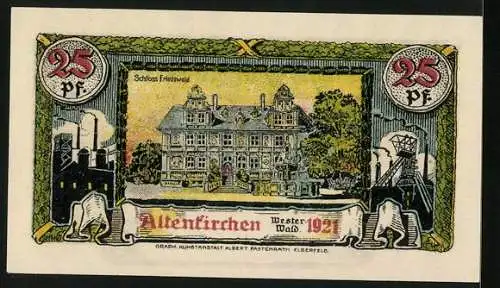 Notgeld Altenkirchen /Westerwald 1921, 25 Pfennig, Blick auf das Schloss